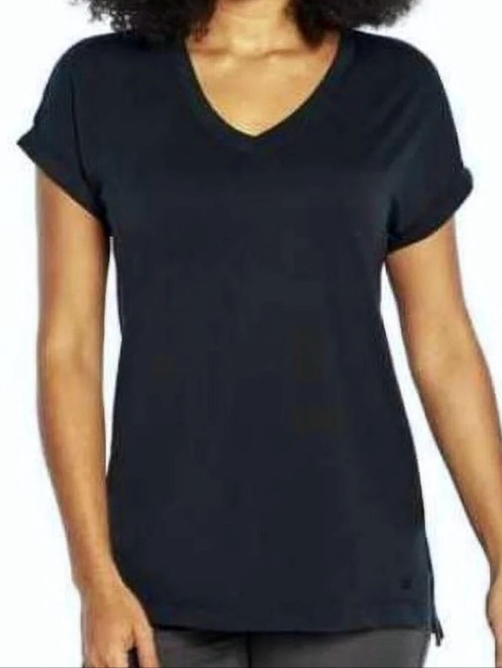 BANANA REPUBLIC Black V Neck Roll Sleeve Top Size Large